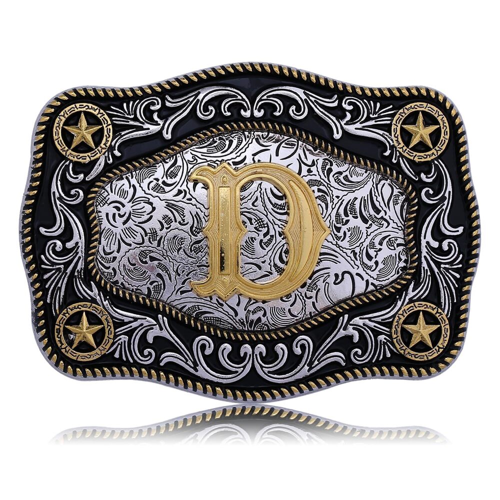 1976 Western Belt Buckle Initial Letters ABCDJMR to Z Large Gold Cowboy